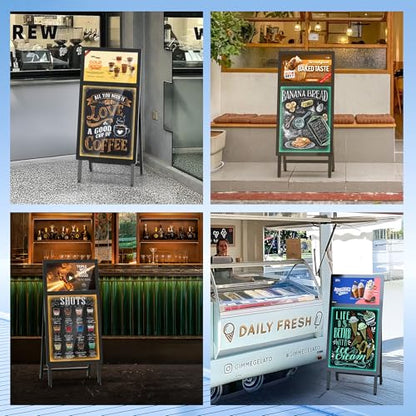 Portable A-Frame Rechargeable Digital Signage Kiosk with LED Message Writing Board, 8H Battery Powered USB Plug & Play Dual Screen, Foldable Advertising Display for Retail Stores, Restaurants