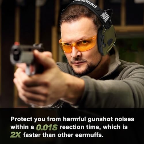 PROHEAR Electronic Ear Protection with Gel Pads for Shooting with 4X Sound Amplification, Gun Range Hearing Protection Muffs, NRR 23dB Noise Reduction Headphones for Hunting, Green - style: Electronic-gel Ear Pads-green