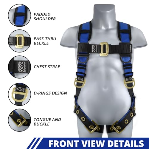 TRSMIMA Safety Harness Fall Protection - Fall Arrest Climbing Roofing Work Belt with Back Shoulder Padded D-Ring Grommet Legs Approved ANSI