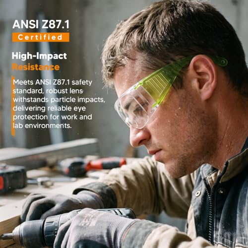 Clear Safety Glasses Over Eyeglasses 6 Pack ANSI Z87.1 Impact & Scratch Resistant Goggles Fits Over Glasses Dust/Chemical Splash Proof Protective Eyewear for Work Lab Clear Lens Blue/Red/Green Temples - color: 6 Pack/ Clear Lens/ Colourful Temples