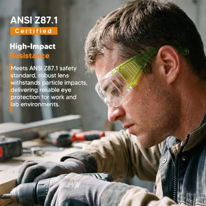 Clear Safety Glasses Over Eyeglasses 6 Pack ANSI Z87.1 Impact & Scratch Resistant Goggles Fits Over Glasses Dust/Chemical Splash Proof Protective Eyewear for Work Lab Clear Lens Blue/Red/Green Temples - color: 6 Pack/ Clear Lens/ Colourful Temples