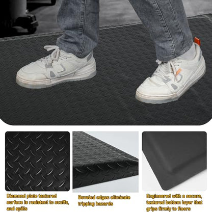 Nisorpa Anti Fatigue Mats Industrial 3' x 6' Ergonomic Standing Mat 15/16" Extra Thick Heavy Duty Commercial Diamond Plate Support Shop Floor Mat for Leg & Back Pain, Black - size: 3' x 6'