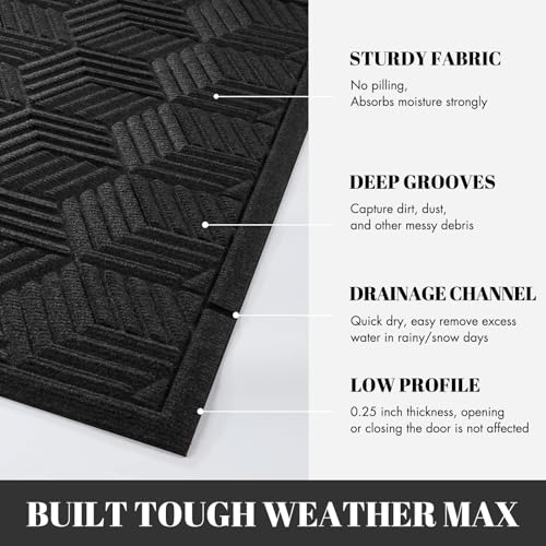 Yimobra Large Door Mat 47x32, All-Season Waterproof Outdoor Mats for Front Door Entrance with Drainage Holes, Heavy Duty Non-Slip Doormat for Garage Patio Entryway Indoor, Black - color: Black, size: 47x32 Inch
