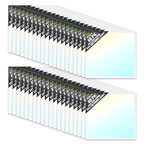 OKQ 2x2 LED Flat Panel Light Drop Ceiling Office Fixture,5 CCT 3000K-6500K Adjustable & 5 Wattage Selectable, 0-10V Dimmable, 2X2 LED Flush Mount Ceiling Light,ETL Listed 40Pack - size: 2x2FT-40Pack