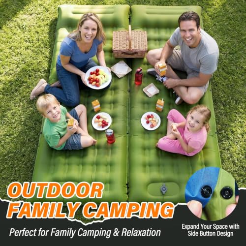 Camping Sleeping Pad, 6 inch Thick Ultralight Camping Mat with Pillow, Built-in Foot Pump Inflatable Sleeping Pads Compact for Camping Backpacking Hiking Traveling Tent,Single,Green - color: Green