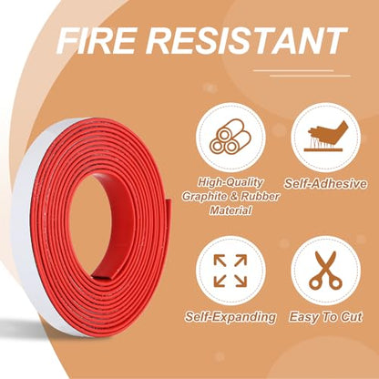 Smoke Fire Seal Strip 9.8Ft 15mm/0.59" Wx 2mm/0.08" T Red - color: Red, size: 9.8FT x 15mm / 0.59" W x 2mm / 0.08" T