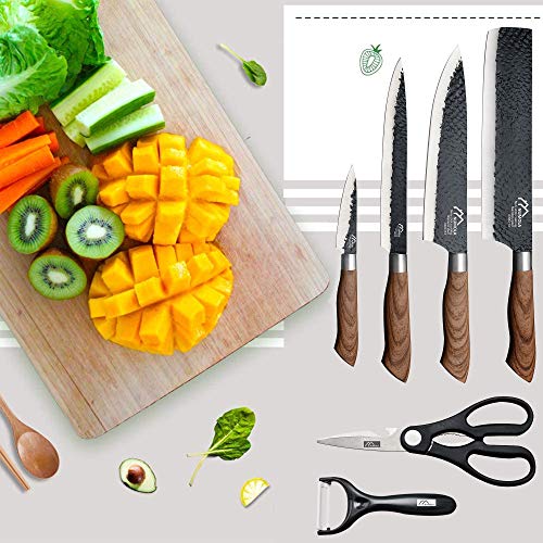 6 Pieces Black Professional Chef Knife Set with Stainless Steel Cutlery