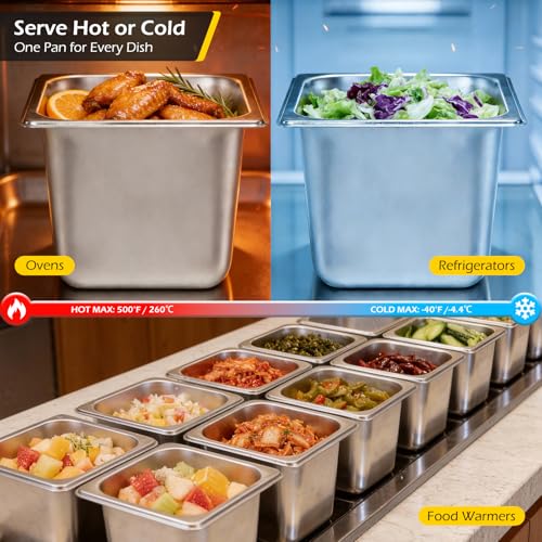 Dyna-Living Hotel Pans 1/6 Size 6 Inch Deep Food Pan 6 Pack Steam Table Pan - color: Without Lids, size: 6 Inch Deep