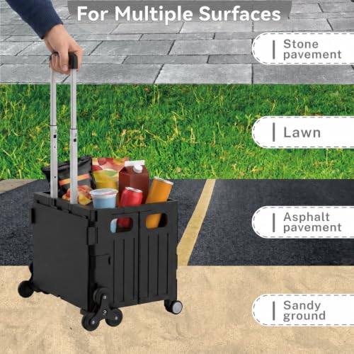 Foldable Shopping Cart: Plastic Stair Climbing Cart & Rolling Crate - color: Black(stair-climbing)
