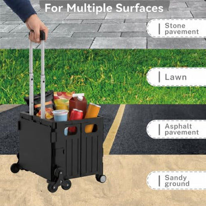 Foldable Shopping Cart: Plastic Stair Climbing Cart & Rolling Crate - color: Black(stair-climbing)