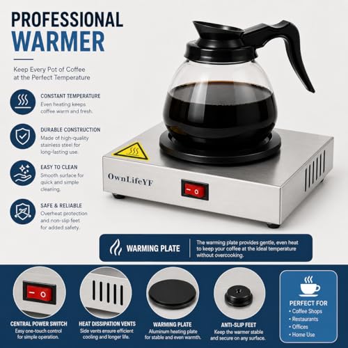 Commercial Coffee Pot Warmer 176℉, Stainless Steel Single Burner Plate
