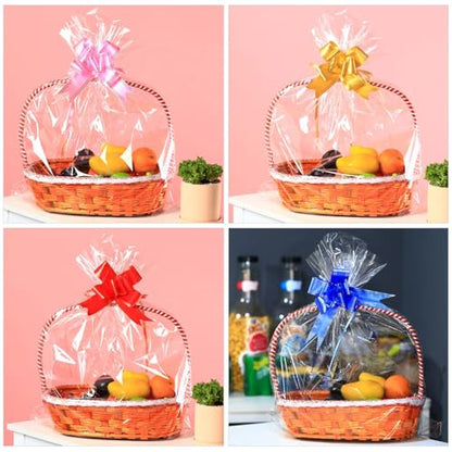50 Packs Large Cellophane Bags 18" x 24" Clear Cellophane Gift Basket Wraps 2.3 Mil Thick Transparent Cello Bags for Fruit Basket, Gift Wrap, Treats, Arts and Crafts, 50ct Blue Ribbon Bows - color: Clear/Royal blue, size: 1 Count (Pack of 50)