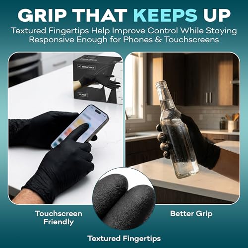Disposable Black Nitrile Gloves X Small 50 Count - Extra Thick 4.5 Mil - Powder and Latex Free Rubber Gloves - Surgical Medical Exam Gloves - Food Safe Cooking Gloves - size: X Small