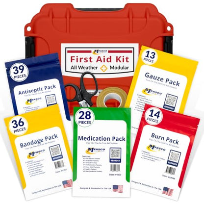 MFASCO All Weather Waterproof First Aid Kit with Wound Care & Burn Supplies