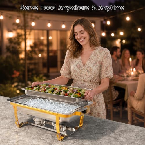 Sifer 11Qt Chafing Dishes for Buffet, No Any Screws, 4 Pack, Gold - color: Gold