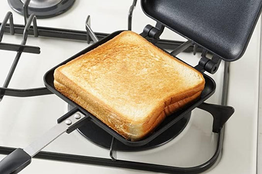 Panini Press Hot Sandwich Maker Non-Stick Panini Grill Pan with Handle Aluminum Flip Pan for Home and Outdoor Camping, 1 Pack