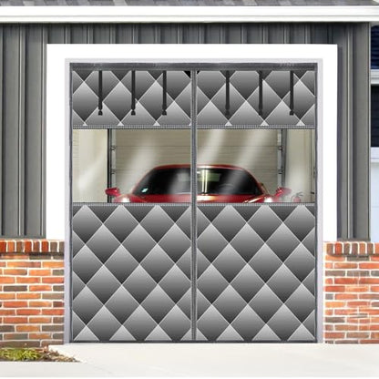 Magnetic Thermal Insulated Door Curtain with Detachable Visible Windows, Thicken Polyester Fiberfill & Durable Oxford Fabric, Hands Free Windproof Door Screen, Fit Doors Size Up to 9 x 7 FT, Grey - size: Fit Doors Size Up to 9 x 7 FT