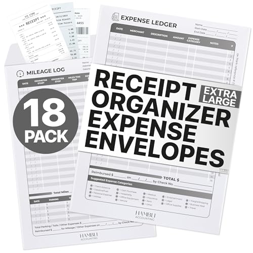 Extra Large Receipt Envelope & Receipts Organizer (Pack of 18) - Efficiently Manage Business Expenses & Log Mileage Trips - 8.5” x 11.0” Inches, Gray Color- Business Ledger for Small Business - color: Gray