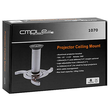 Cmple - Universal Adjustable Ceiling Projector Mount, 360 Degree Swivel Rotatable Projector Bracket - Max 22lbs (Silver) - color: 22LB - 12.5Inch