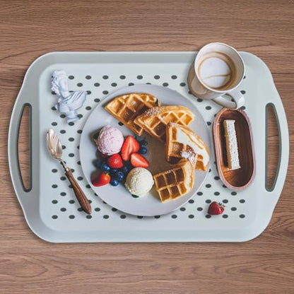 Large Non Slip Serving Tray with Handles Food Trays for eating on Couch serving tray with Surface Grippy Dots Rectangle Non-Toxic Dishwasher Safe tray for Breakfast Dinner Snack White,1-PCS - color: 1-white