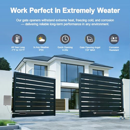 C01-L Smart Automatic Gate Openers Kit, App Compatible Dual Swing Gate Opener-Up to 14ft Long or 440lb Per Arm, Electric Gate Opener for Driveway Dual Swing Gate with Gate Remote and More