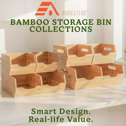 HOMESTEAD Extra Large Bamboo Pantry Storage Bins – 30% Larger, Stackable Potato Onion Storage Bin, Pantry Organizers and Storage, Produce Vegetable Organizer, Set of 3 - size: Extra Large ( 3 Pack )