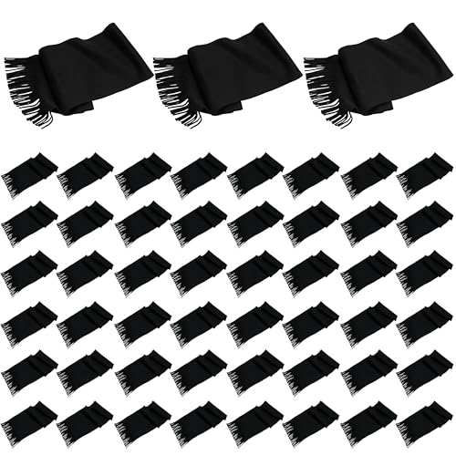 48 Pack Winter Scarves, Warm Winter Fleece Scarf Bulk Wholesale Donation Unisex Men Women - color: Black