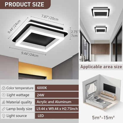 CANEOE Black Led Hallway Light Fixtures 6000K Cold White LED Modern Ceiling Light Fixtures Acrylic Square Flush Mount Ceiling Lamp for Bedroom Kitchen Bathroom Hallway Ceilings Lighting - color: Black&White, size: 1 Pack