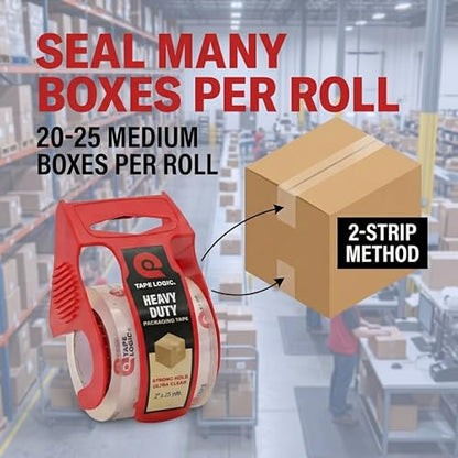 Tape Logic Heavy Duty Packing Tape with Dispenser (6 Pack) – 2.6 Mil Thick Clear Shipping Tape, 2 in x 25 yd – Strong Industrial Adhesive for Moving Boxes, Mailing, & Shipping Packaging - size: 6 Rolls