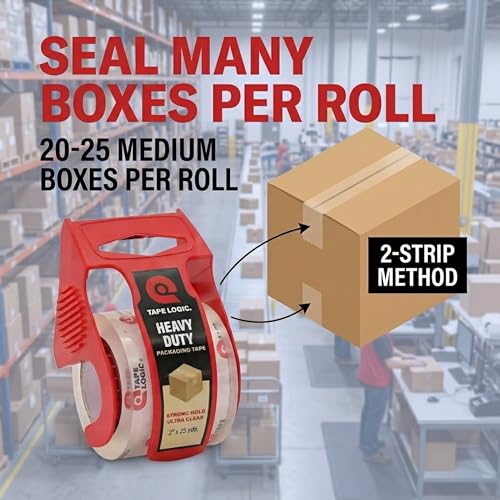 Tape Logic Heavy Duty Packing Tape with Dispenser (2 Pack) – 2.6 Mil Thick Clear Shipping Tape, 2 in x 25 yd – Strong Industrial Adhesive for Moving Boxes, Mailing, & Shipping Packaging - size: 2 Rolls