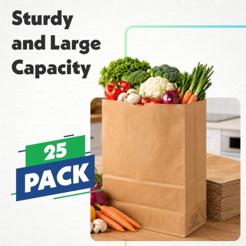 DURO 57# Heavy Duty Brown Grocery Bags, No Handles, 12x7x17 In, 25 Ct - size: 1 Count (Pack of 25)