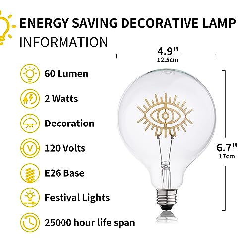 2W LED Decorative Light Bulb,Happy Signed Bulb,Design Light Bulbs,Filament Bulb,Globe Led Light Bulbs,Soothing Light Bulbs,G125 120V - color: Eye-up