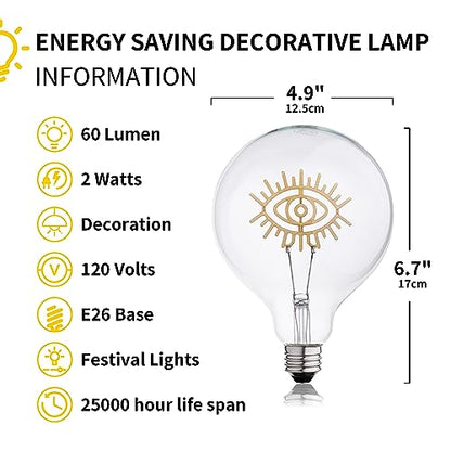 2W LED Decorative Light Bulb,Happy Signed Bulb,Design Light Bulbs,Filament Bulb,Globe Led Light Bulbs,Soothing Light Bulbs,G125 120V - color: Eye-up