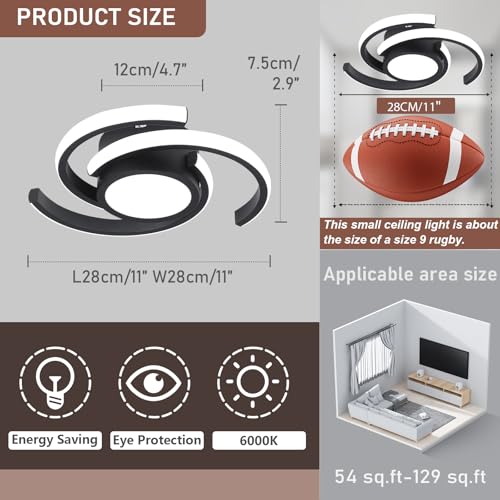ADISUN Modern LED Ceiling Light,6000K Semi Flush Mount Ceiling Light Fixture,Small Ceiling Lamp for Living Room Bedroom Corridor Aisle Hallway (D11 in*H2.9 in; 33W; No Remote) - color: Black, size: 1 Pack