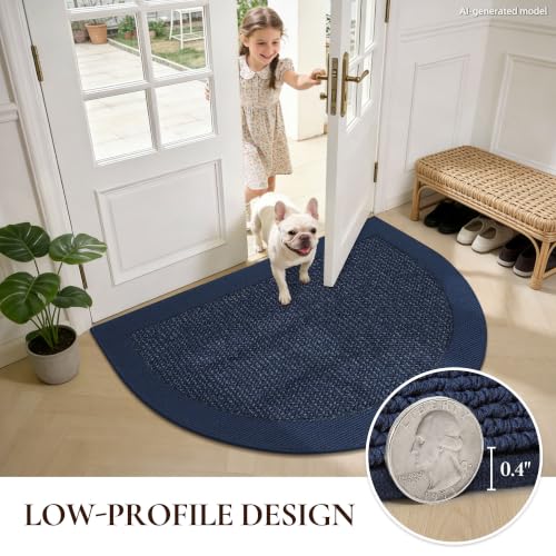 Dirt Trapper Door Mats 17" x 30", Non-Slip & Washable, Blue - color: Blue, size: 17" X 30" (Semicircular)