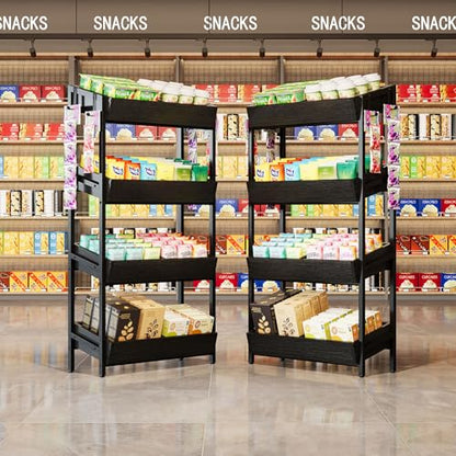 Tribesigns 4-Tier Retail Display Rack Stand, Wooden Snack Candy Rack, Heavy-Duty Wood Metal Concession Stands, Storage Shelf Organizer for Potato Chip (2, Black) - color: Black