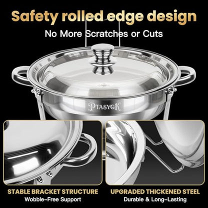 Round Chafing Dishes Buffet 3 Pack 5QT Silver Stainless Steel Lid - size: Silver-3 PACK
