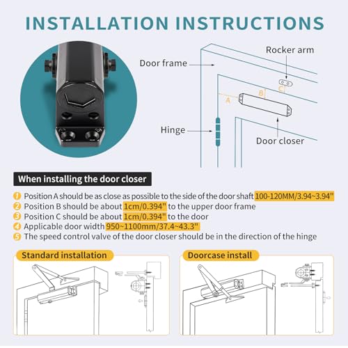 Medium Duty Hydraulic Door Closer for Commercial & Residential Use - Perfect for Screen Doors, Garage Entry, and Interior Doors with Soft Close Technology - Adjustable Automatic Door Closing Mechanism