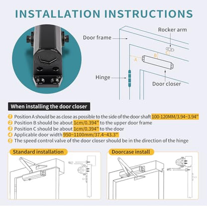 Medium Duty Hydraulic Door Closer for Commercial & Residential Use - Perfect for Screen Doors, Garage Entry, and Interior Doors with Soft Close Technology - Adjustable Automatic Door Closing Mechanism