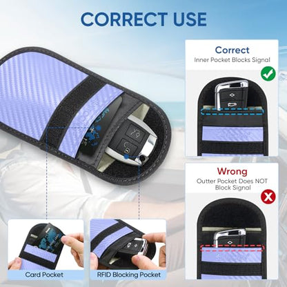 TICONN 2PK Faraday Bag for Car Key Fob, Anti-Theft NFC RFID Blocking Pouch - color: Blue, size: Medium