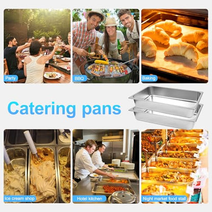 6 Pack Hotel Pans, 1/1 Size 4" Deep Stainless Steel Trays for Food, 20.8" L x 13" W Catering Food Pan Commercial Table Pan for Hotel, Restaurant, Buffet, Party Supplies - size: 1/1 Size 4inch