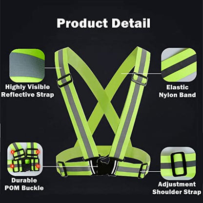 Reflective Strap Safety Vest Gear - 2-10 Pack Adjustable High Visible Reflective Running Gear for Women Men Night - color: Green+Orange