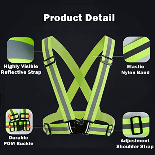 Reflective Strap Safety Vest Gear - 2-10 Pack Adjustable High Visible Reflective Running Gear for Women Men Night - color: Green+Orange