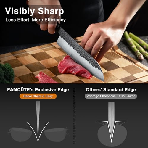 FAMCÜTE 7" Santoku Knife, Hand Forged Sharp Chopping Knife for Easy Cutting - size: 7"