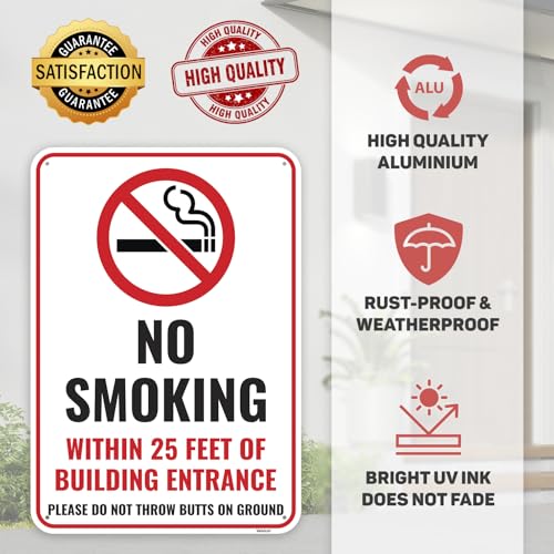 1PC No Smoking Within 25 Feet Sign, 10 x 7 Inches - Aluminum - No Smoking Signs For Business Property Outdoor - color: 10" x 7"