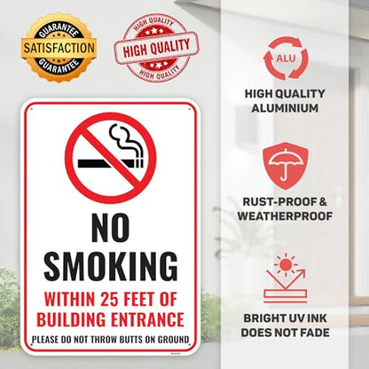 1PC No Smoking Within 25 Feet Sign, 10 x 7 Inches - Aluminum - No Smoking Signs For Business Property Outdoor - color: 10" x 7"