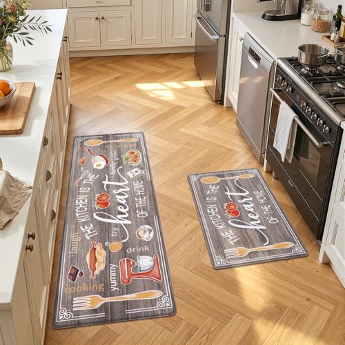 Yamaziot Anti Fatigue Kitchen Rug Set of 2, Non-Slip Cushioned Floor Mats - color: Brown, size: 20"x32"+20"x59"