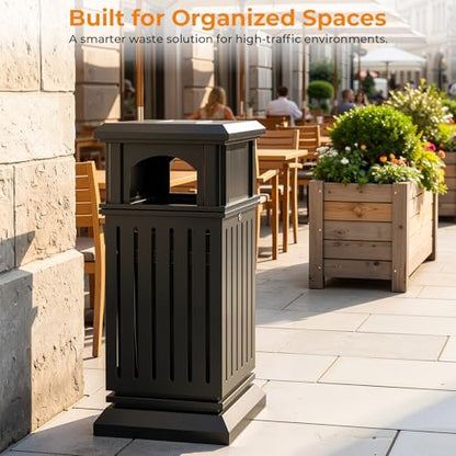 BEAMNOVA Commercial Outdoor Trash Can with Lid, Black, 17.7 * 37.4 in - color: Black, size: 17.7*17.7*37.4 in