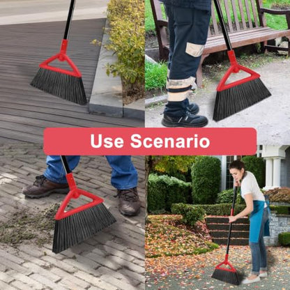 Heavy Duty Red Angle Broom with Long Handle - 4 Pack - color: 4pack Red