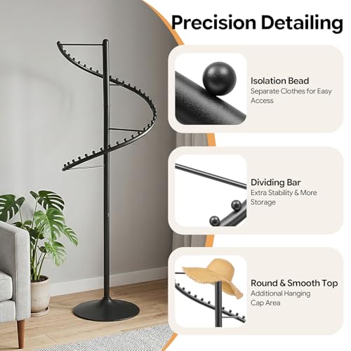 DYRABREST Spiral Rotating Clothing Rack, 5.91ft H 38-Ball Heavy Duty Garment Rack, Space Saving Standing Metal Sturdy Freestanding Hanger for Boutique Bedroom (Black) - color: Black